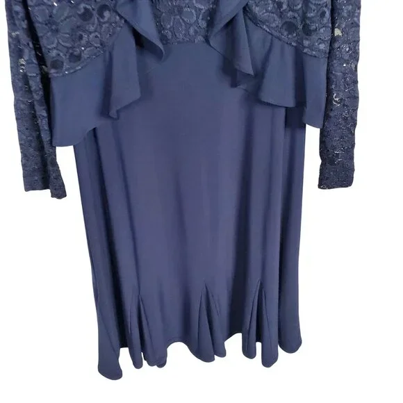 R&M Richards Size 10 Dress Jacket Set Event Formal Floral Lace Sequin Navy NWT - Picture 6 of 16